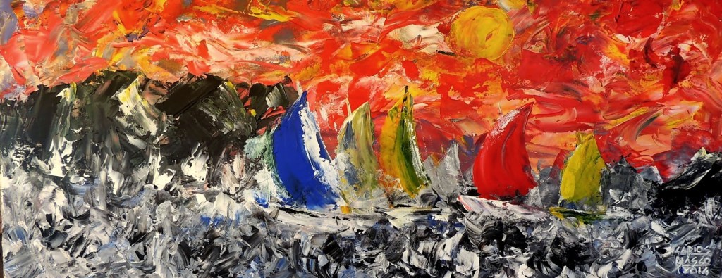 La regata-Acrílico a espátula sobre tablero-40x100x1 cms
