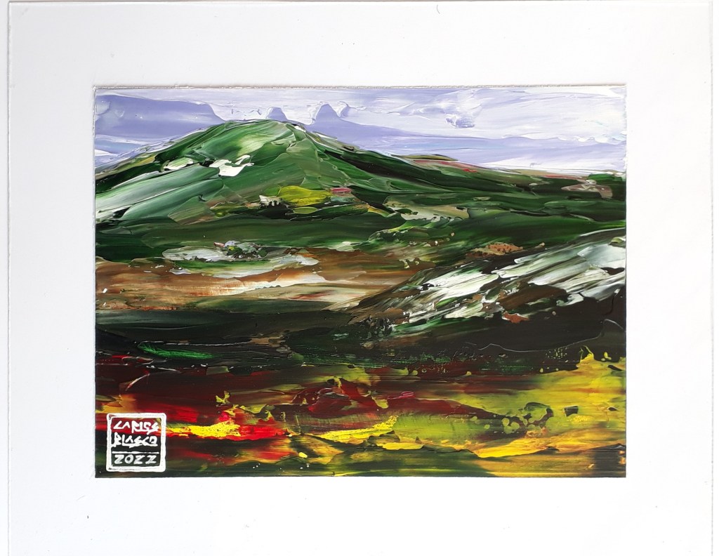 PAISAJE 26 PPT-Acrílico a espátula de 14 x 19 cms., sobre placa de poliestireno transparente de 200x250x1,2 mm.