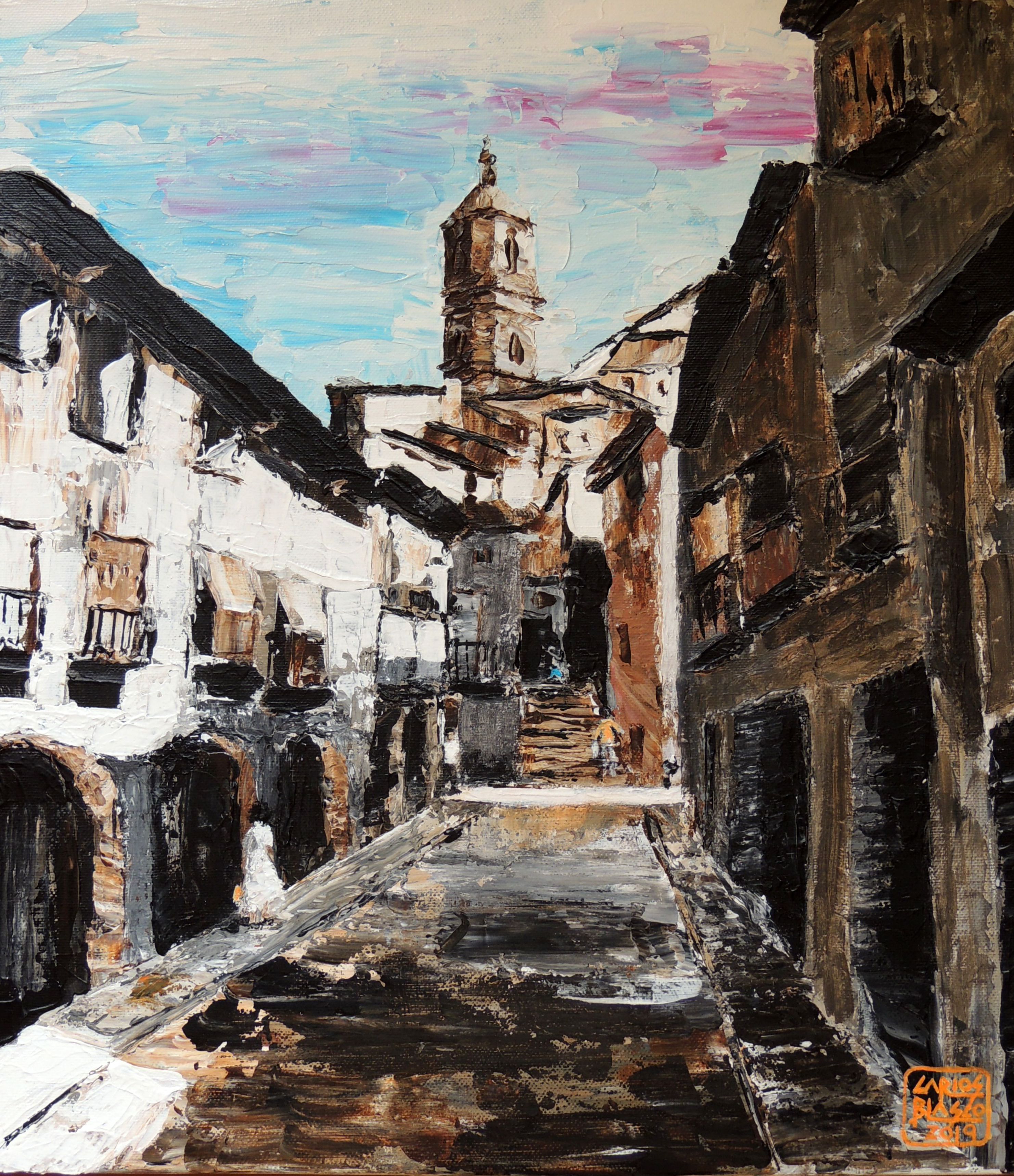Plaza de los Almudines - Alcañiz - Acrílico a espátula sobre lienzo - 43x38 cms.
