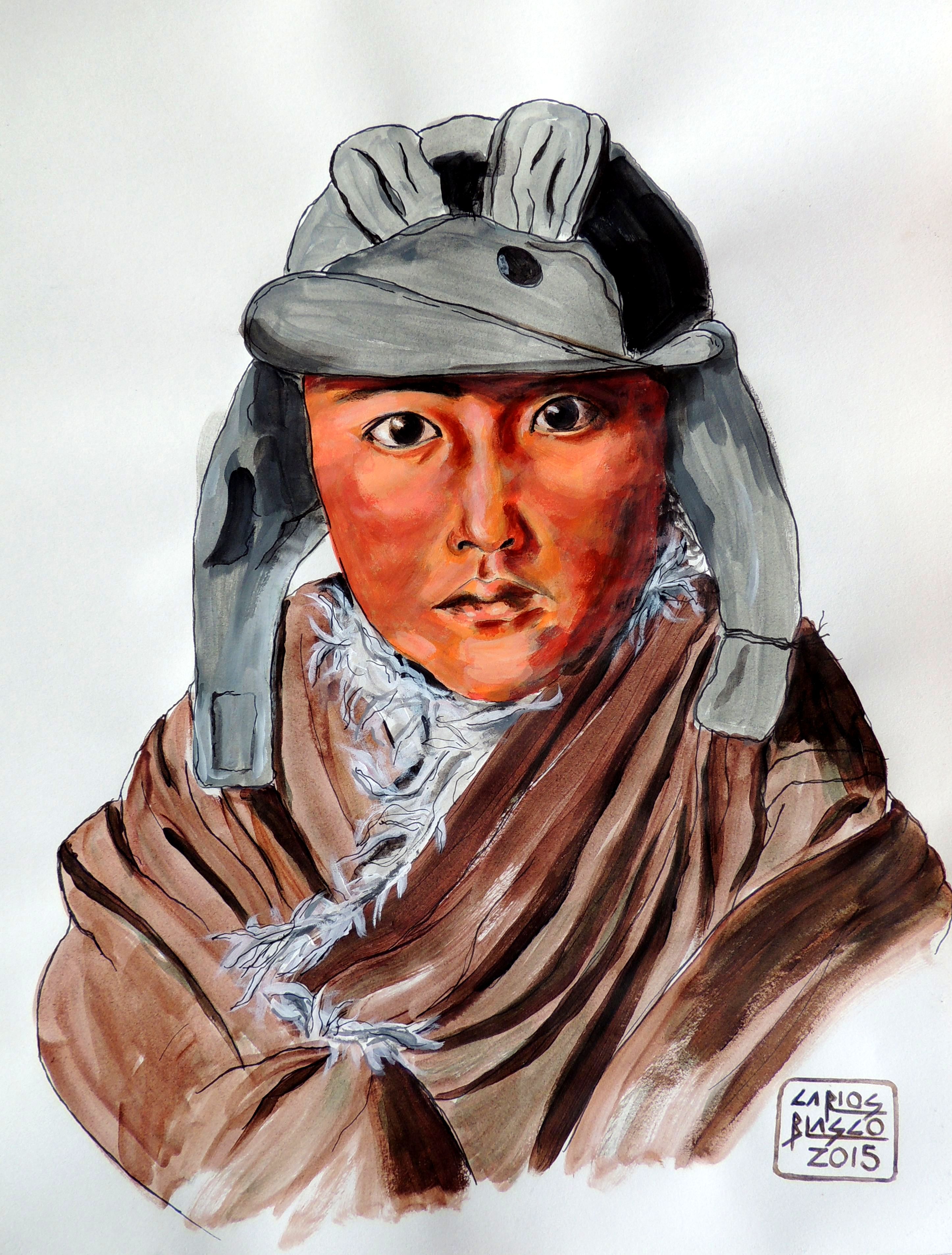 VERSIONANDO A STEVE McCURRY - Niño en Amdo ,Tibet - Acrílico sobre papel - 40x29 cms.