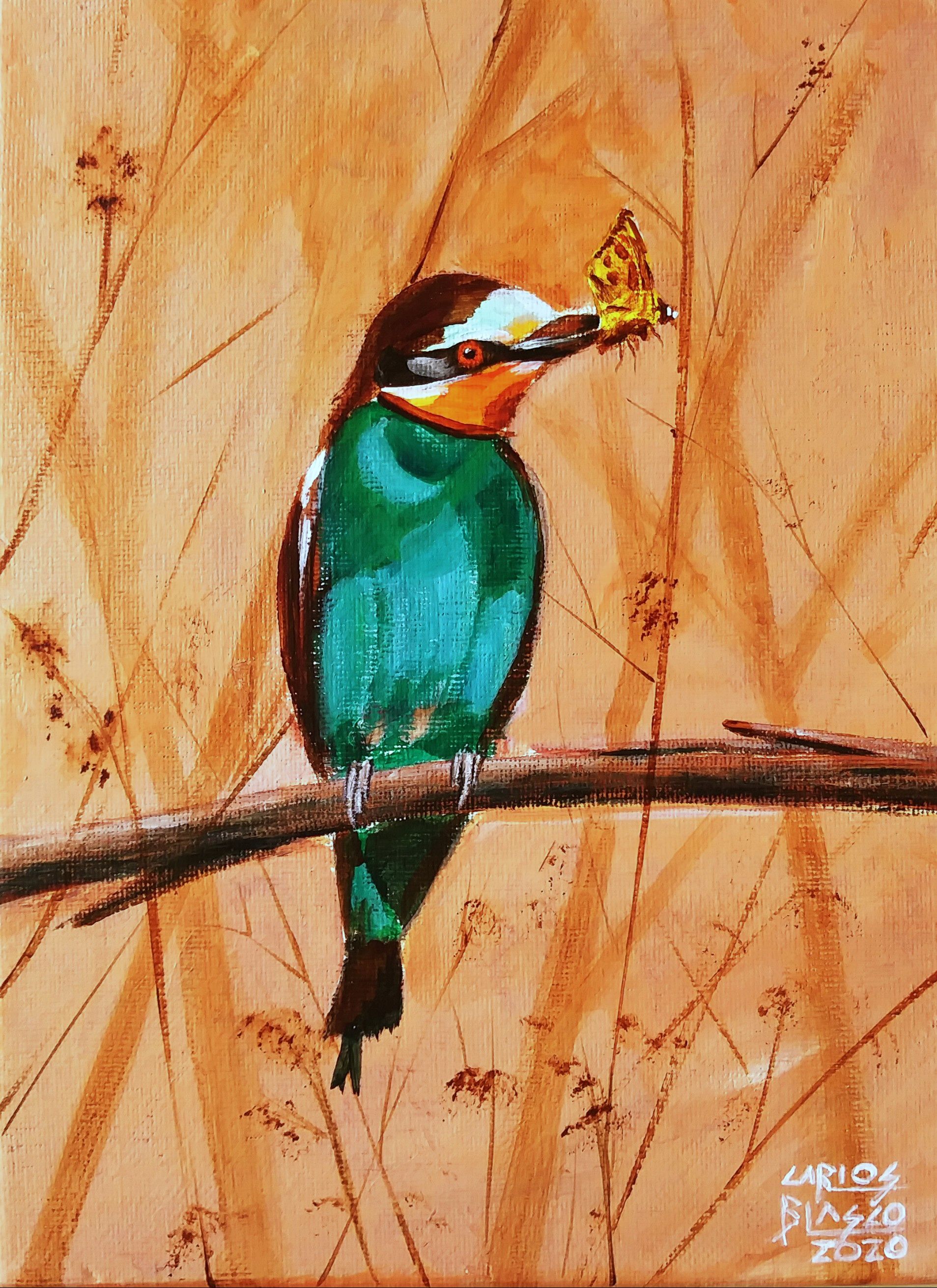 22 - De la serie “El baile de los pajaritos”Acrílico sobre lienzo. 24x18 cms.