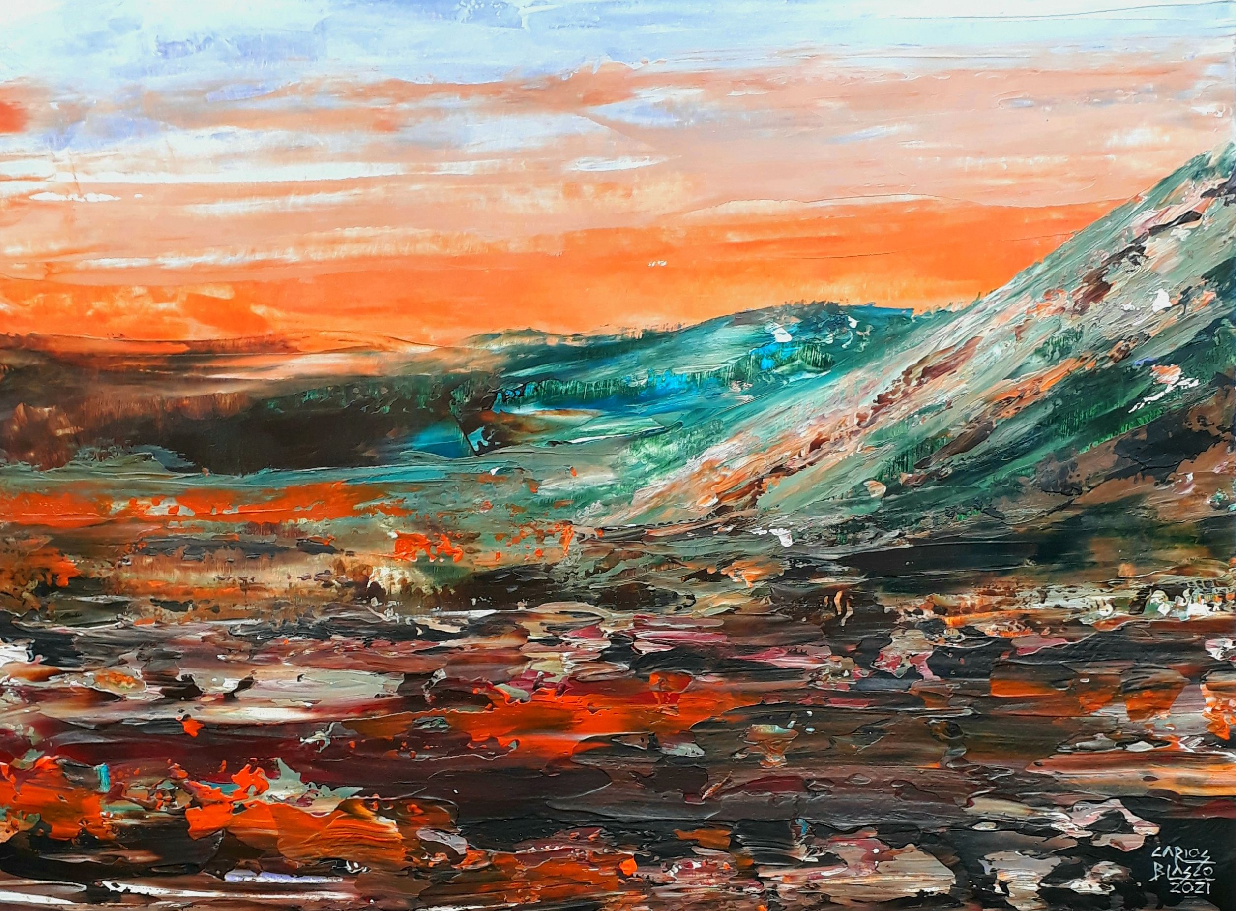 PAISAJE 1V-Acrílico a espátula sobre lámina de vinilo autoadhesivo-26x38 cms.